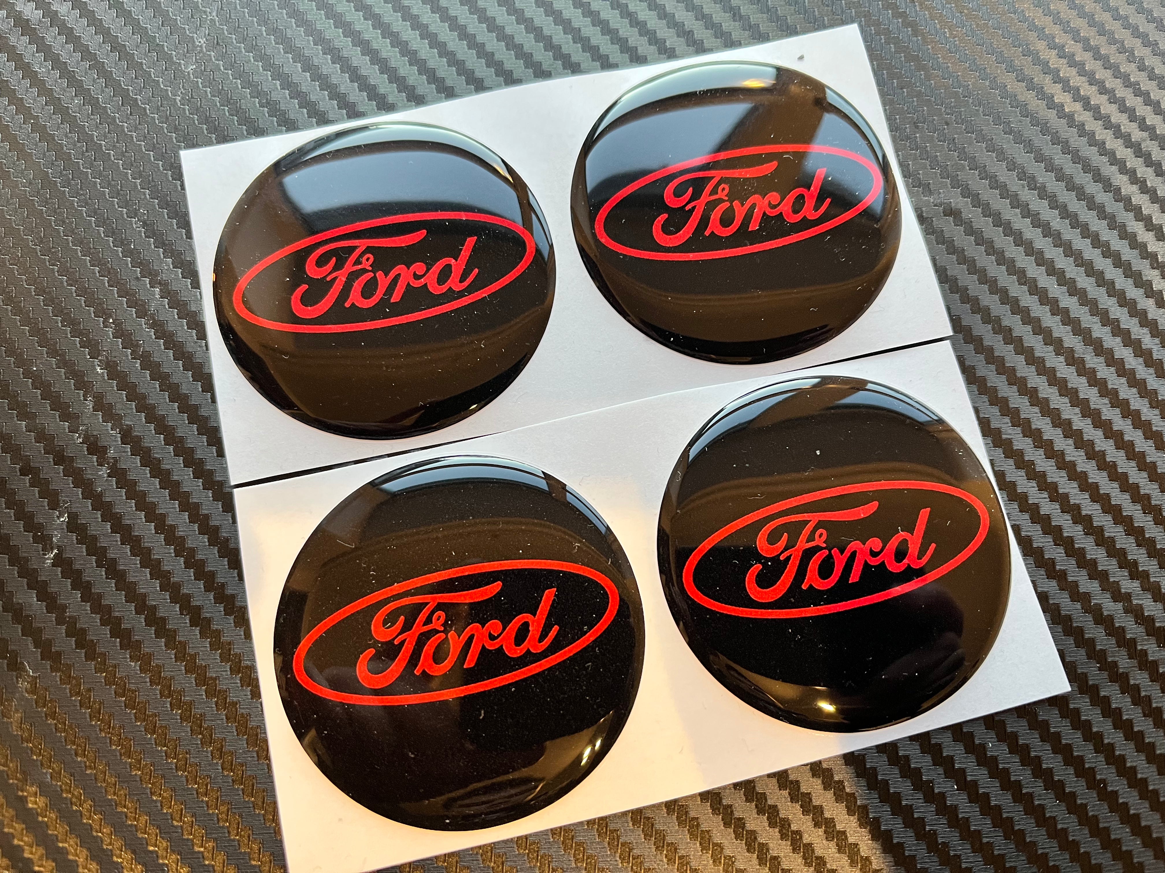 4pcs Black 60mm Aluminum Ford Hubcap Sticker Emblems - Made In Italy
